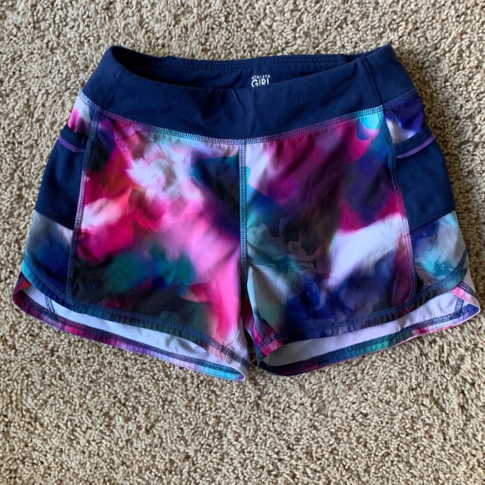 Multi Color Athleta Girl Printed Record Breaker 2.0 Athletic Shorts Size L / 12